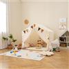 GYMAX Tenda per Bambini, Grande Casetta da Gioco per Bambini con Cortine per Porta, Finestre, Luci a Stelle, Bandiere Colorate, Tappeto Imbottito, Tenda Lavabile da Interni per Bambini 3+ Anni