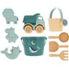 Monnëka Set Giocattoli da Spiaggia | Giocattoli da Sabbia Ecosostenibili e Sicuri dai 6 Mesi | Kit con Secchiello, Palette, Rastrello, Annaffiatoio e Camion | Facile da Trasportare | Whale Teal