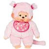 Sekiguchi Monchhichi 2405 - Peluche di peluche con bavaglini e trecce con fiori, circa 45 cm, in peluche rosa