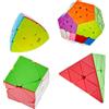 Logica Giochi - Set da regalo 4 Cubi Magici - Cubi Megaminx, Mastermorphix, Pyraminx, Skewb - Set 4 In 1 - Confezione Regalo e Brochure con Soluzioni