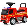 COSTWAY Camion dei Pompieri per Bambini, Macchinina Cavalcabile per Bambini, con Volante, Schienale, Macchina Cavalcabile con Piedi a Terra, Rosso