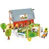 Janod - Set Fattoria degli Animali Story - 10 Figurine in Legno Animali, Personaggi e Veicoli - Giocattolo D'Immaginazione - Compatibile con Le Rotaie Esistenti sul Mercato - da 3 Anni in su, J08577