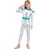 iiniim Costume da Astronauta Ragazze Alieno Gioco di Ruolo Manica Lunga Lucido Body Tuta Costumi in Maschera Argento 7-8 anni
