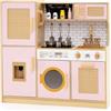 RELAX4LIFE Cucina Giocattolo per Bambini, Effetti Sonori e Luminosi, Gioco Cucina in Legno con Frigo, Microonde, Forno, Lavatrice, Mini Cucina per Bambini 3-6 Anni (Rosa)