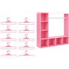 SZLIFE Armadio per Vestiti per Bambole, Scatola espositiva per Accessori per Bambole, Creativo con 10 grucce, Guardaroba per riporre i Vestiti delle Figure, Rosa