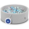 KiddyMoon 90X30cm/300 Palline ∅ 7CM Piscina di Palline Colorate per Bambini Tondo Fabbricato in EU, Grigio Ch:Perla/Grigio/Trasparente/Azzurro/Menta