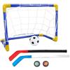 CNAFGBGG Set da Calcio per Mini Hockey 2 in 1 con Mini Rete, Mazza da Hockey, Calcio e Pompa per palloni. Set di Porte da per Bambini..