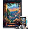 AITEXI Puzzle da 1000 pezzi per adolescenti Finestra Vista dalla finestra della città costiera Gara di velocità delle mani Opera d'arte 75x50cm