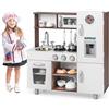RELAX4LIFE Cucina Giocattolo per Bambini in Legno, Set da Cucina Ben Attrezzato con Microonde, Forno, Distributore d'Acqua, Frigorifero, Giocattolo Educativo per Bambini 3+ Anni (Marrone)