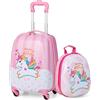 COSTWAY Set di Valigia per Bambini, 16 Valigia+ 12 Zaino, 2 Pezzi, con Ruote Girevoli a 360° e Maniglia Retrattile, Ideale per Viaggiare in Modo Comodo e Divertente (Modello 2)