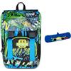 Mitama Zaino Estensibile 4 Zip, MITAREX, Blu, Doppio Scomparto + Astuccio Mitamini Animals, Chiusura con Zip, In Silicone, Blu, Bambino, Scuola Elementare