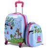 COSTWAY Set di Valigia per Bambini, 16 Valigia+ 12 Zaino, 2 Pezzi, con Ruote Girevoli a 360° e Maniglia Retrattile, Ideale per Viaggiare in Modo Comodo e Divertente (Modello 11)