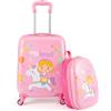RELAX4LIFE Set Valigia Bambini 2 in 1 Principessa Cavallo Rosa Pastello (Trolley16 + Zaino 12) con Ruote 360°, Maniglia Regolabile, Zaino con Piedini | ABS Resistente | Ideale per Viaggi e Scuola