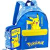 Clondo Schoolpack Zaino con Astuccio 3 Scomparti, Scuola e Tempo Libero, Bambini e Ragazzi, Multizip, Pennarelli, Pastelli, Accessori, Bambino, Bambina (Poke Blu)