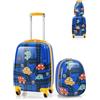 SOARS Set di Valigia 18'' + Zaino 12'' per Bambini 2 Pezzi, Bagagli 2-in-1 con Zainetto da Viaggio Aereo, Trolley con Maniglia Telescopica e 4 Ruote a 360° (Blu Traffico)