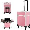 ACROSSPART Valigetta cosmetica trolley, 3 in 1, con vassoio pieghevole e ruote, multifunzionale, grande trucco, per viaggi, parrucchieri, trucchi, Colore: rosa., 24*34*47cm, moderno