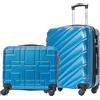 R.Leone Valigia Set 2 Pezzi 56x45x25 cm + 45x36x20 cm EasyJet Trolley Bagaglio a mano in ABS 4 Ruote 2130 (Set 2 Pezzi S+XS, Azzurro)