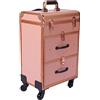 HongKKon Valigetta per trucchi, 2 in 1, professionale, grande valigetta da parrucchiere, con ruote girevoli a 360°, 36 x 23 x 58 cm, beauty case, oro, Minimalista