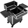 Jolre Valigetta per trucco, trolley espandibile con manico e 4 ruote universali (nero)