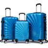 R.Leone Valigia da 1 pezzo Fino a Set 4 Trolley Rigido grande, medio, bagaglio a mano adatto Ryanair 55x40x20cm e beauty case 8 ruote in ABS 2092 (Azzurro, Set 3 S M L)