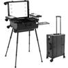 OUBUBY Valigetta per trucco, trolley professionale, per trucchi, trucchi, con ruote, per manicure, con specchio e luce LED, Nero , 1