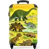 NoBoringSuitcases.com Valigia per Bambini, Trolley da Viaggio bambino, Valigia 55x40x20 cm (Dinosauri - Giallo)
