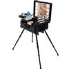 Kazafa Valigetta cosmetica da 22 pollici, trolley, 3 livelli, con rotelle, cosmetici mobili con specchio e 8 lampade a LED, valigetta professionale con gambe regolabili (nero)