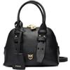 Pinko Borsa Bowling Bag Mini con Zip, Nero, Pelle 100%, 21x16,5x9 cm, con Lucchetto e Chiavi, Tracolla Regolabile