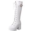 Generic Thic Stivali con tacco alto con lacci e plateau, stivali da donna senza tacco, bianco, 39 EU