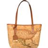 Alviero Martini 1A Classe Alviero Martini 1ᴬ Classe, Borsa a Mano Donna, in Tessuto Stampato Geo Classic, Dettagli in Pelle di Vacchetta e Metalleria Oro, Chiusura a Calamita, Colore Beige Naturale