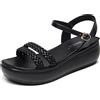 Zaylee EU34 - Sandali da donna con zeppa, con chiusura a cuneo, con punta aperta, con tacchi alti, colore: nero