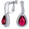 Bling Jewelry Orecchini a clip a vite pendenti a goccia in stile vintage con zirconi cubici simulati rubino rosso AAA CZ da 7CT per donne, argento placcato, per ballo di fine anno, damigella d'onore, matrimonio.