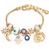 ZENRUIMING Braccialetto regolabile con mano di Fatima e occhio malocchio, in lega placcata oro 18 carati, con strass scintillanti e ciondoli in cristallo: malocchio, Hamsa, stella, luna, sole, protezione