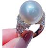LRGKMCWTOB Anello di fidanzamento da donna in stile barocco, vintage, con perle di grandi dimensioni, in argento Sterling, con perle d'acqua dolce e zirconia cubica (taglia 10)