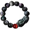 Klauer Feng Shui Bracciale in ossidiana nera,Ossidiana naturale arcobaleno Occhio di tigre rossa Pietra Feng Shui Portafortuna Pi Xiu Bracciale elastico Amuleto for uomo Ricchezza Denaro Fortuna Prosperità,1