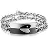 OIDEA [1 Coppia Bracciale Braccialetto per Coppia Lovers Braccialetto in Acciaio Inox Keep Me in Your Heart Mosaico Zircone Regalo per Amante Nero Argento