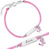 Sakrami Bracciale Argento 925 Bimba Cordoncino Rosa Gattino Piastrina Incidibile Kids Collection + Confezione Regalo Personalizzata - Braccialetto per Nascita Comunione Battesimo Compleanno