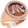 gioiellitaly Anello chevalier regolabile in argento 925 ramato cammeo lettera iniziale inciso a mano gioiello artigianale Made in Italy (V)