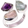 Lavie Jewelz Anello regolabile in argento Sterling 925, ametista grezza naturale, quarzo rosa, acquamarina, gioielli da donna RSR3044, Pietra, Ametista, quarzo rosa, acquamarina
