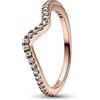 PANDORA Timeless Anello ondulato placcato in oro rosa 14 carati con zirconi cubici trasparenti, 56