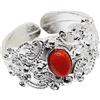 Generico Coralli di Sardegna Anello Corallo Rosso 4x6mm Filigrana Sarda Argento Disegno Cordino Archi Regolabile