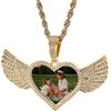 OTXIXTO Collana Hip Hop Personalizzata per Uomo Donna Ciondolo con Foto ali d'Angelo Collana Memoriale Personalizzata con Foto Dentro/Testo Regali per Papà e Fidanzato (B2, 20'')