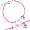 Sakrami Bracciale Argento 925 Bimba Cordoncino Elefantino Rosa Smaltato Piastrina Incidibile Kids Collection + Confezione Regalo Personalizzata - Braccialetto per Nascita Comunione o Battesimo