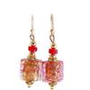 VENEZIA CLASSICA - Orecchini da Donna con perle in Vetro di Murano Originale, Collezione Lily, con foglia in oro 24kt, Made in Italy certificato (Rosso)