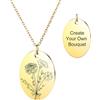 INBLUE Personalizzato Inciso Nascita Fiore Disc Collana per Donne Testo Inciso Ciondolo Ovale Acciaio Inossidabile Combinato Nascita Bouquet Collana Moda Dainty Gioielli Regalo per Compleanno - E3