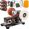 Mornajina Mini Belt Sander for Knife Making, 15 Degree Electric Power Bench Belt Sanders, 7 Adjustable Speed Knife Sharpener Knife Polishing Kit for DIY Metal Woodworking Knife Making