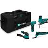 VONROC Set di attrezzi da 12 V 4 in 1 - trapano avvitatore, seghetto alternativo, smerigliatrice, multitool, 4 batterie ricaricabili, USB-C, borsa, utensili elettrici compatti (12 V - 4 dispositivi)