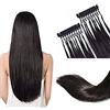 FUIBEJAE 6D Human Hair Extension 6D Machine Quick No Track Groove Connection alle estensioni reali dei capelli dei capelli della testa, 10 righe 100Strands,Nero,28inch