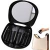 Generic Kit di pennelli da trucco, 6 strumenti per il trucco con specchio, set di pennelli cosmetici portatili, scatola portaoggetti a forma di gatto, accessori da viaggio per viaggi di lavoro, pendolarismo