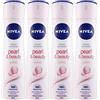 NIVEA Pearl & Beauty Deodorante Spray Antitraspirante 48h Contro Cattivi Odori e Sudore Profumo Delicato Freschezza a Lunga Durata Formula Quick Dry ad Assorbimento Rapido - 4 Flaconi da 150ml